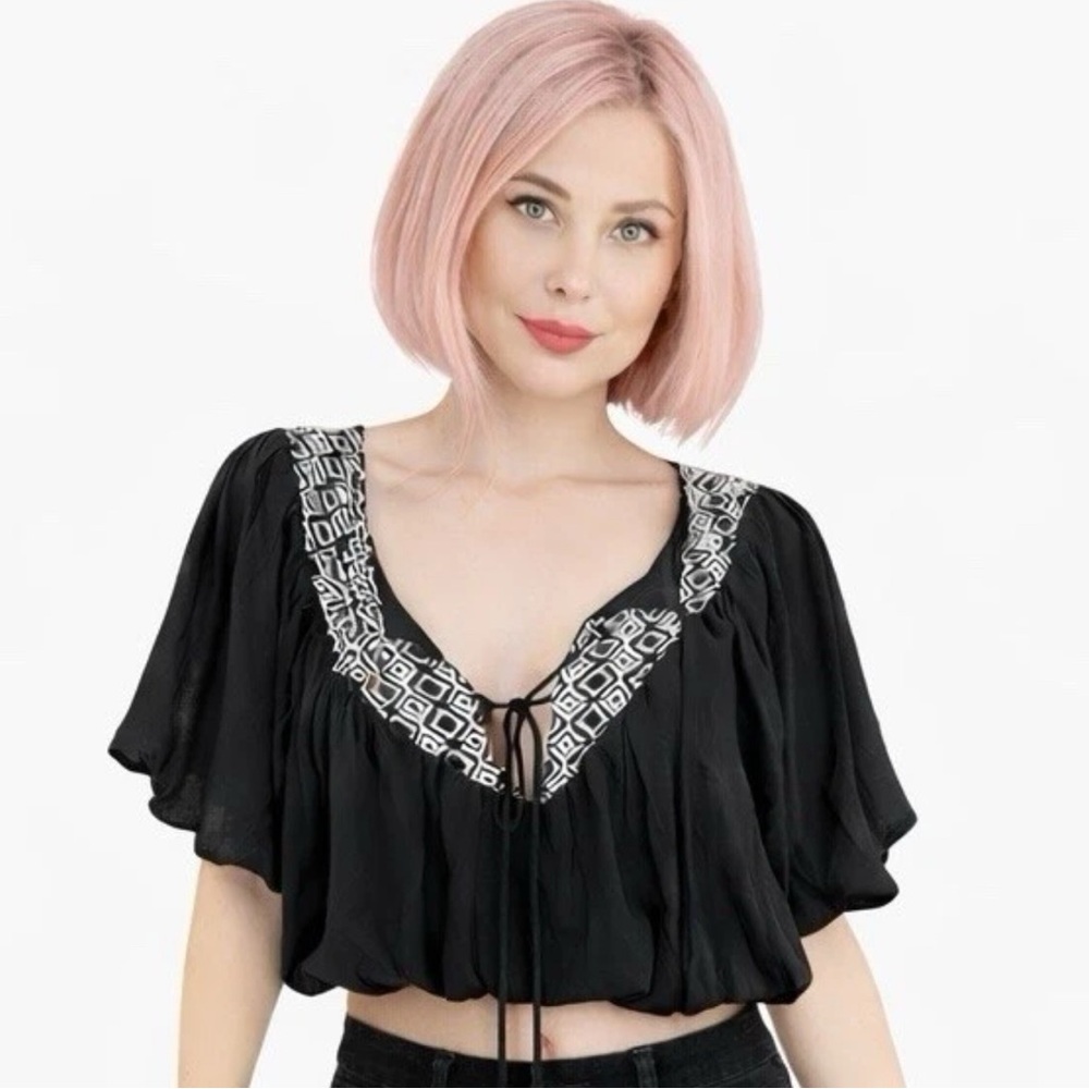 Retro BohoPeasant Blouson Crop Top hippy Blouse